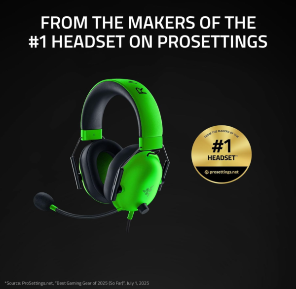Razer BlackShark V2 X Gaming Headset – 7.1 Surround Sound, 50mm Drivers, 3.5mm Audio Jack – Green