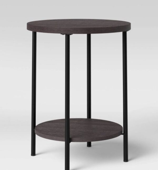 Wood and Metal Round End Table Espresso- Room Essentials Modern Industrial Style