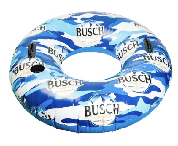 Busch Inflatable Swim Tube Adult Ring Float, Built-in Handles & Cup Holder