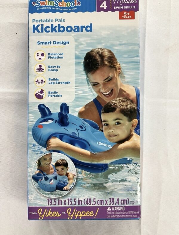 SwimSchool Inflatable Blue Dino Pool Float, Kids Swimming Kickboard