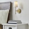 Better Homes & Gardens 1 Light Wall Sconce, Burnished Brass,White Fabric Shade