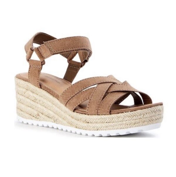 TIME AND TRU Womens Size 7 Espadrille Wedge Memory Foam Taupe/Beige Sandals