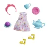Barbie Chelsea Accessory Pack Tea Party Theme Purple Floral Dress Shoes & 5 PCS