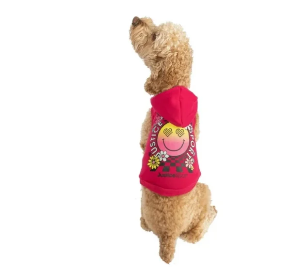 Justice Pet Polyester Printed Fleece Dog Hoodie, Pink, S
