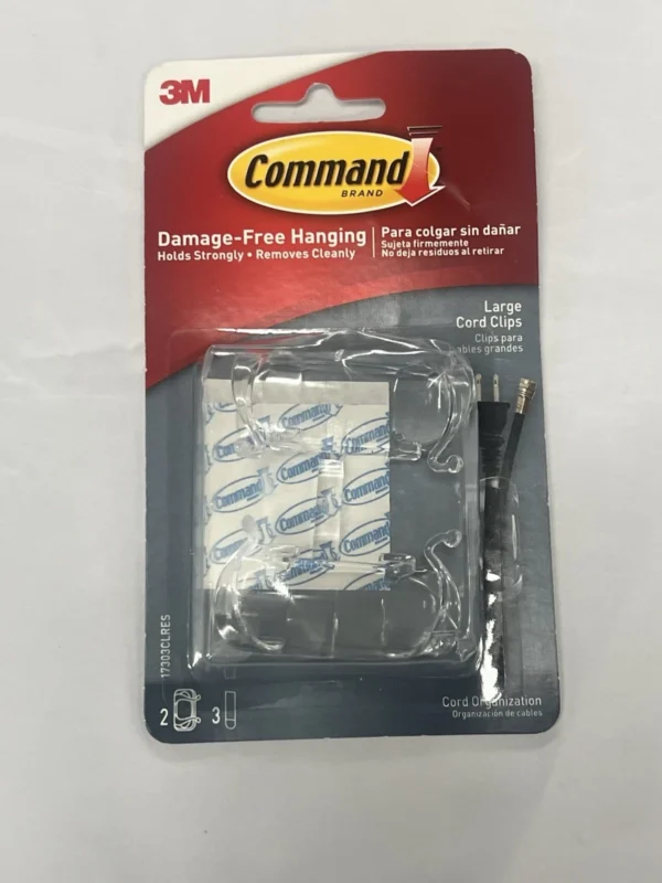 Command Clear Cord Clips, Large, 2 Clips, 3 Strips/ Pack