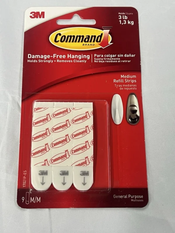 Command Medium Refill Strips for Wall Hooks, Damage Free Hanging, 9 Strips