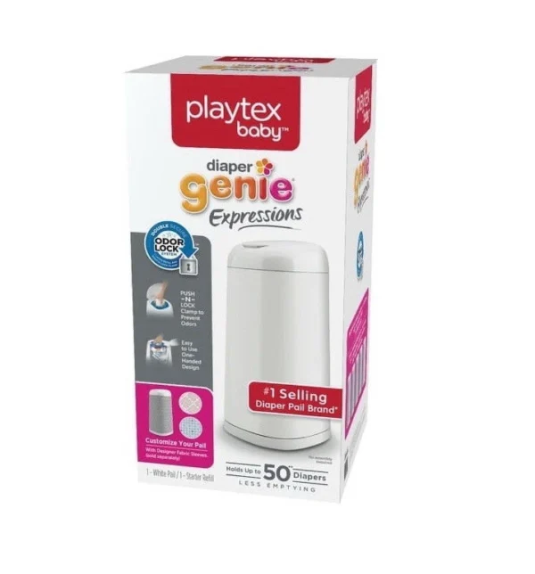 Playtex Diaper Genie Expressions Pail, Infant, Newborn, Toddler, White, Plastic