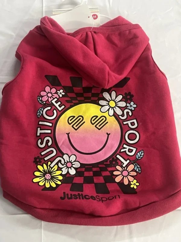 Justice Pet Polyester Printed Fleece Dog Hoodie, Pink, S