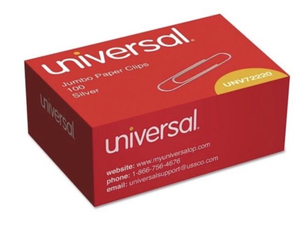 Universal A7072220 Smooth Paper Clips - Jumbo, Silver (100/Box, 10 Boxes/Pack)
