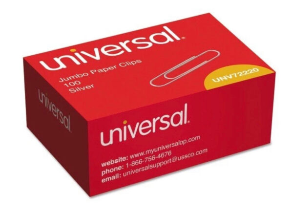 Universal A7072220 Smooth Paper Clips - Jumbo, Silver (100/Box, 10 Boxes/Pack)