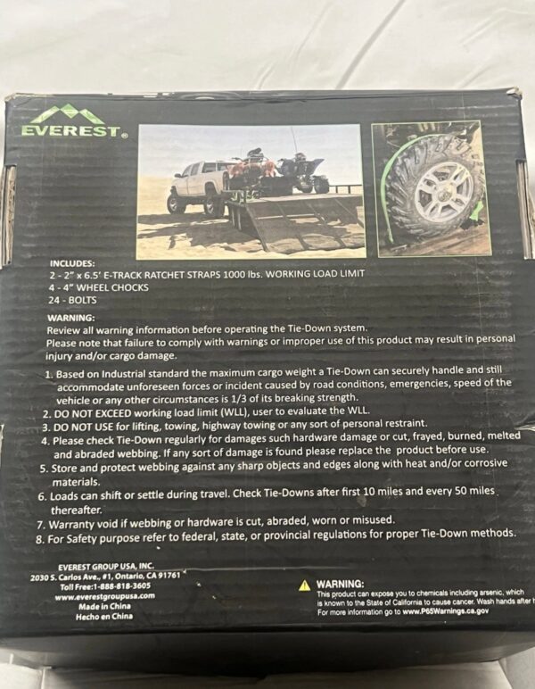 Everest Wheel Chock and Strap Kit with 6.5 ft.Straps and Mounting Bolts Included