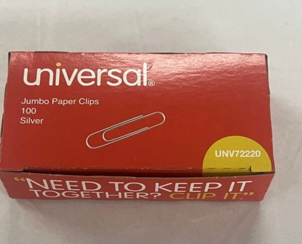Universal A7072220 Smooth Paper Clips - Jumbo, Silver (100/Box, 10 Boxes/Pack)