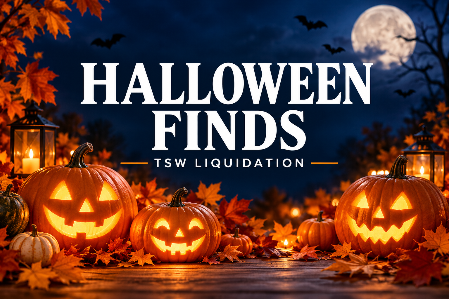 Halloween Finds at TSW Liquidation — glowing pumpkins and autumn leaves